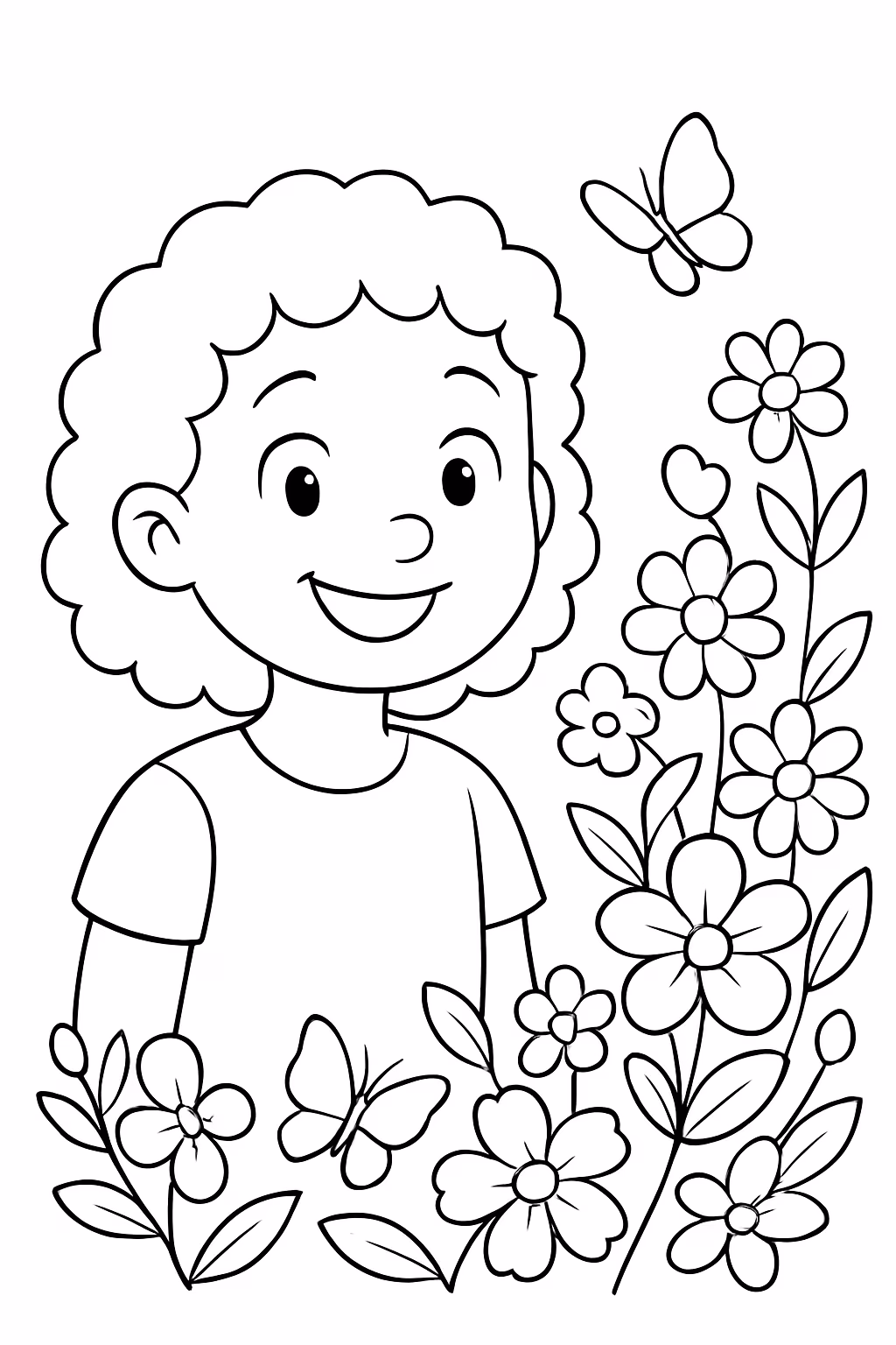 Gerar um de uma menina com o cabelo pequeno cacheado para colorir — desenho para imprimir