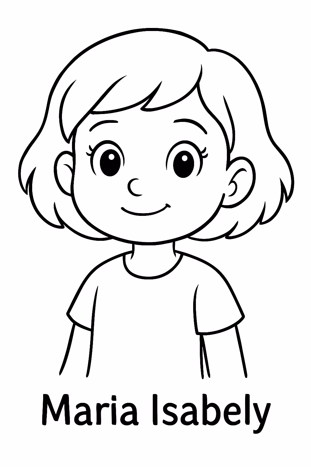 Gerar uma menina de cabelos curtos preto escrito maria isabely para colorir — desenho para imprimir