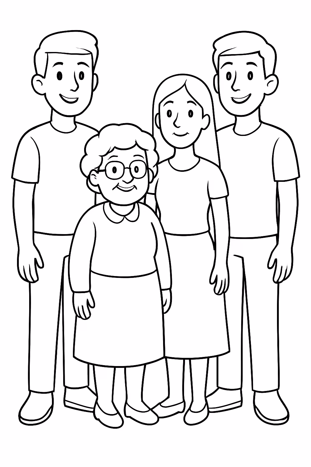 Gere dois netos homens altos e duas netas altas e para colorir — desenho para imprimir