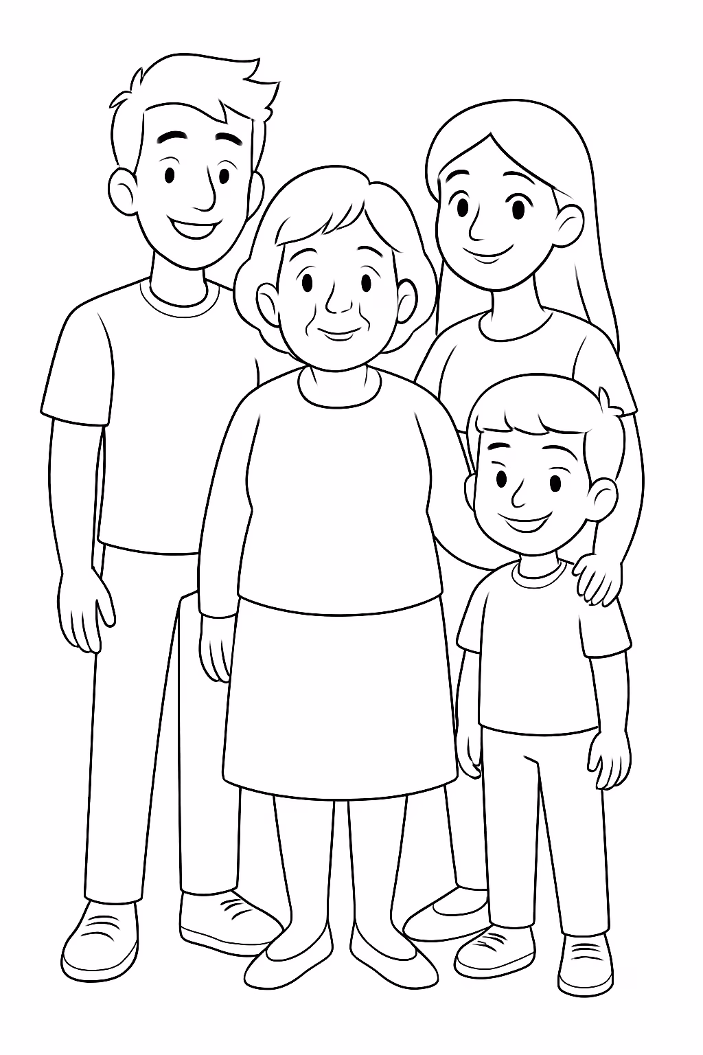 Gere dois netos homens mais altos e duas netas mais para colorir — desenho para imprimir
