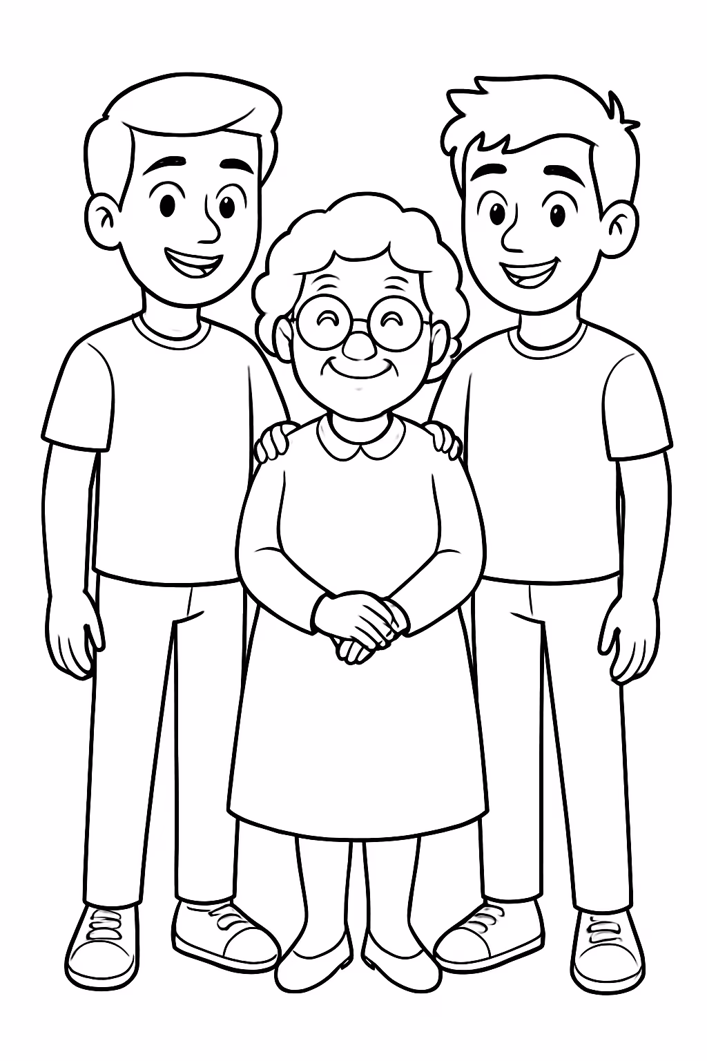Gere dois netos homens mais altos que a avo no para colorir — desenho para imprimir