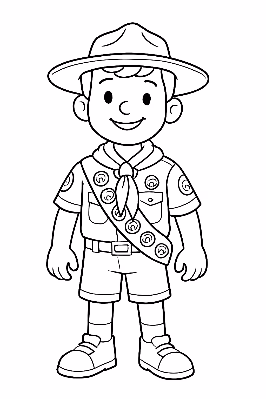 Gere um desbravador cheio de especialidades na faixa para colorir — desenho para imprimir