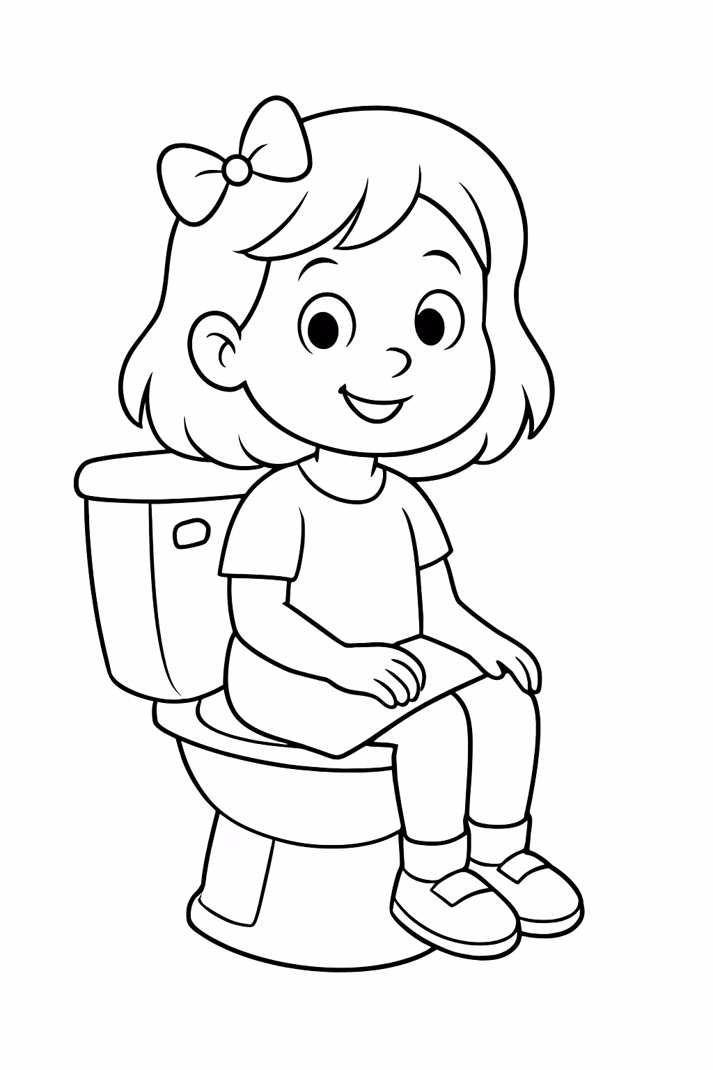 Gere uma menina sentada no vaso para colorir — desenho para imprimir