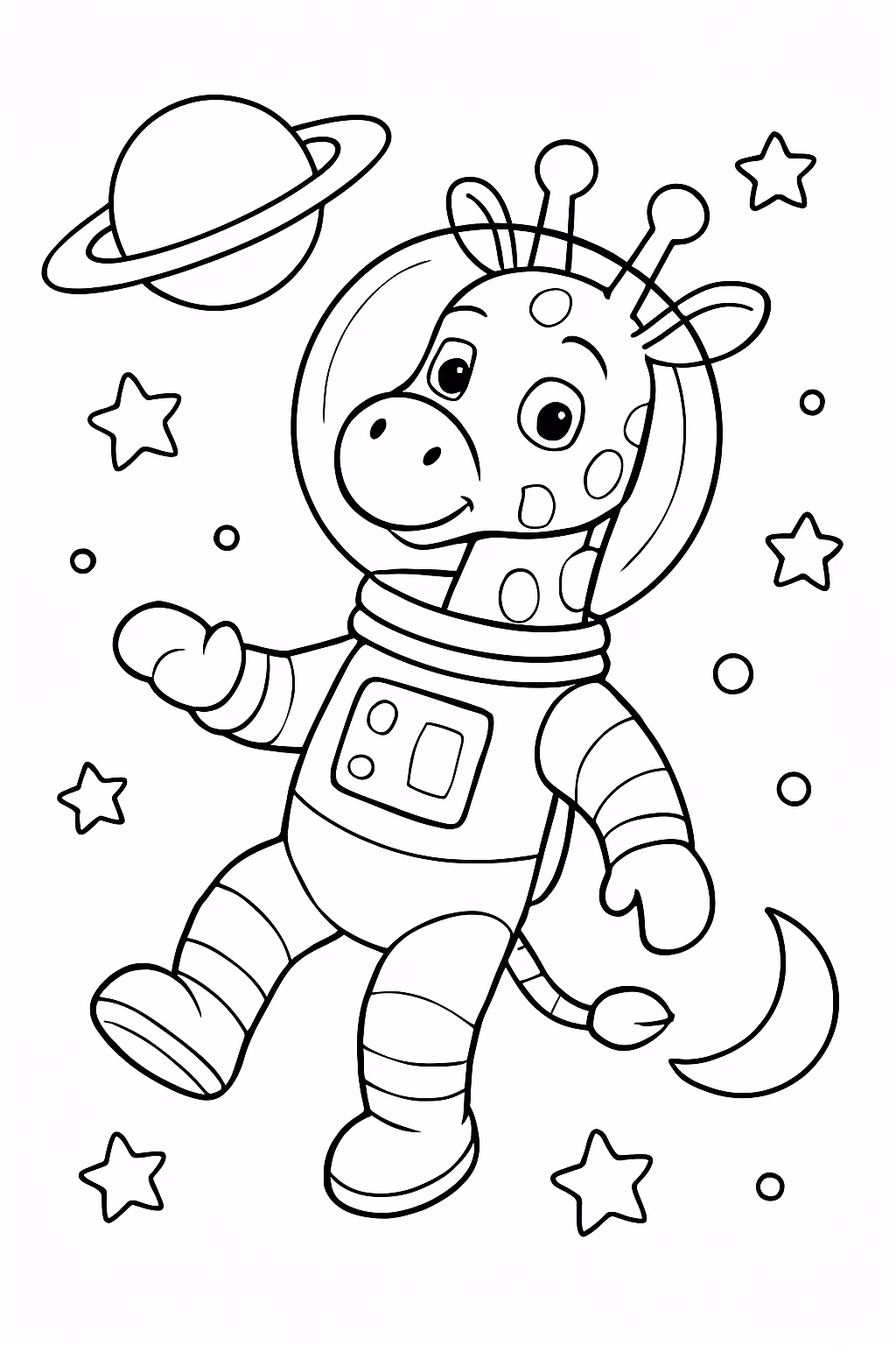 Girafa astronauta no espaco para colorir — desenho para imprimir