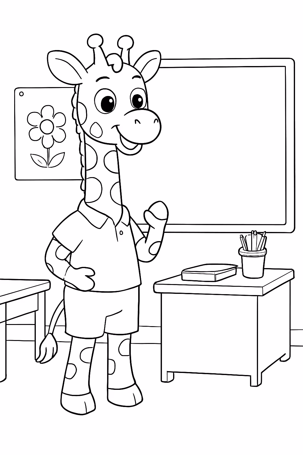 Girafa na escola para colorir — desenho para imprimir