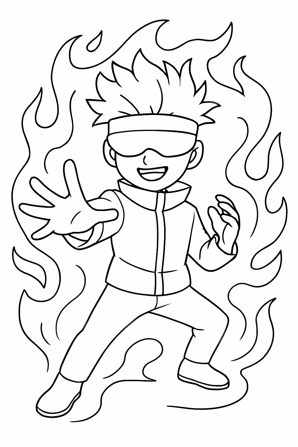 Gojo ativando a sua expansao de dominio para colorir — desenho para imprimir