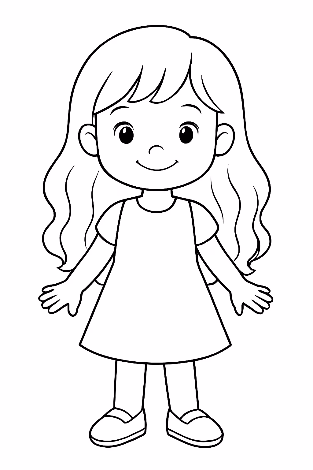 Gostaria de desenhar uma menina de anos com cabelo comprido para colorir — desenho para imprimir
