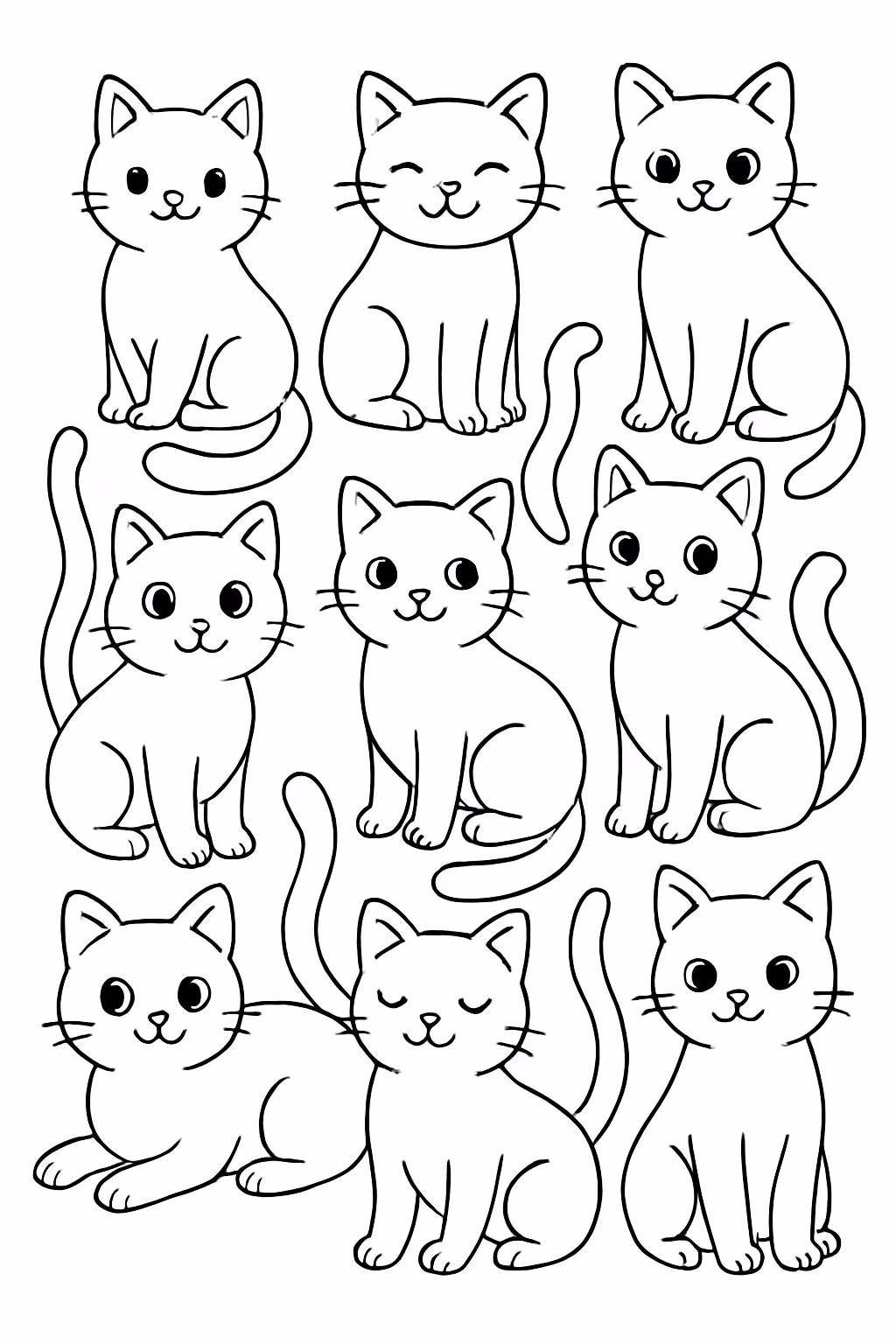 Grupo de gatos para colorir — desenho para imprimir