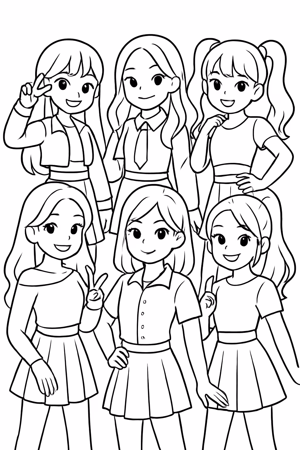 Grupo de meninas de k pop para colorir — desenho para imprimir
