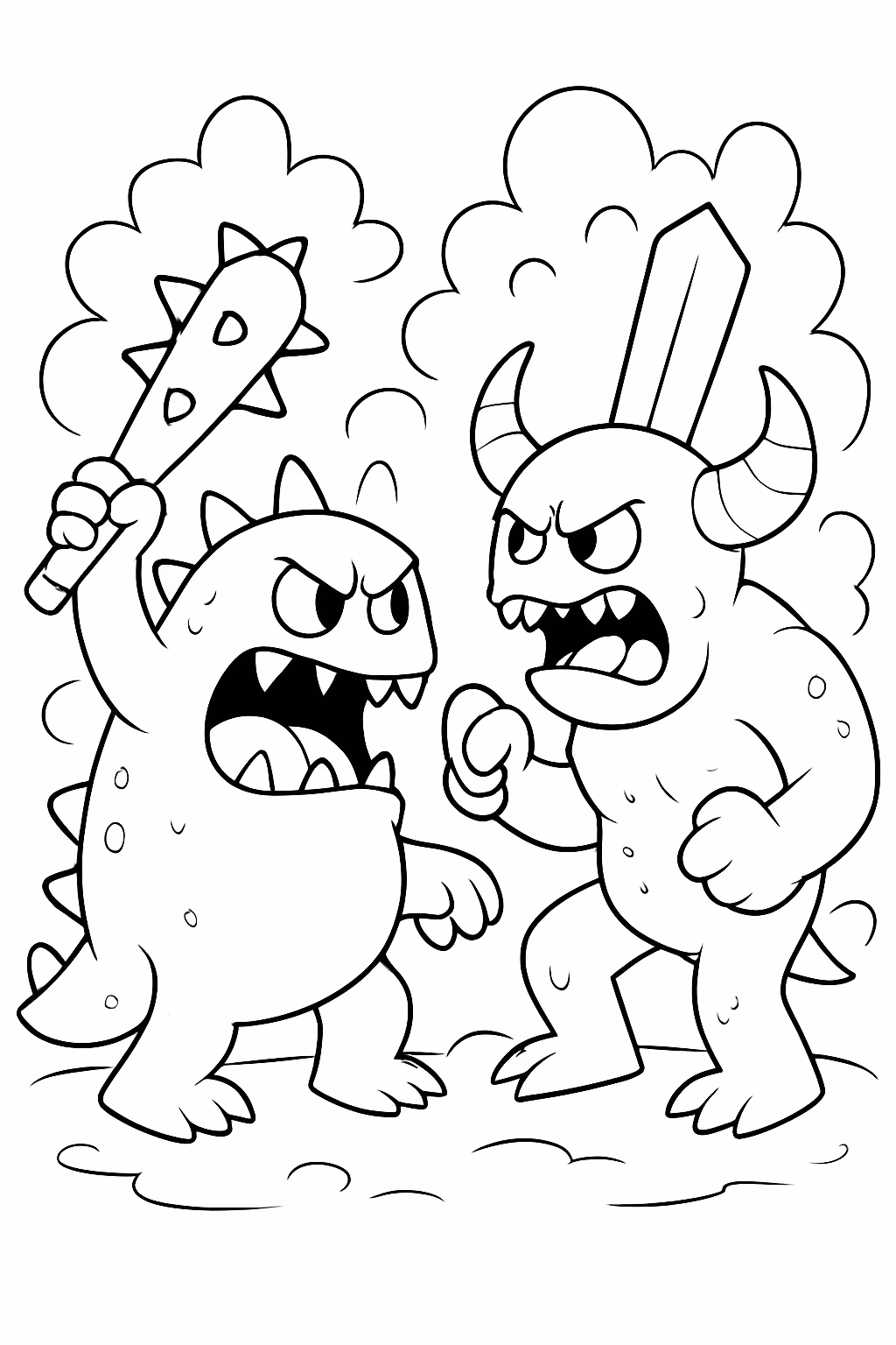 Guerra de monstros para colorir — desenho para imprimir