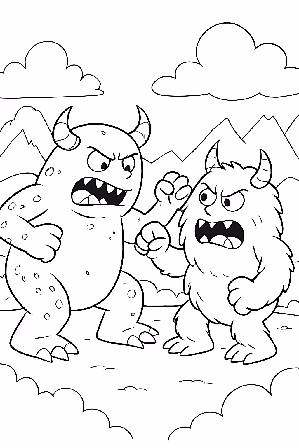 Guerra de monstros assustador para colorir — desenho para imprimir