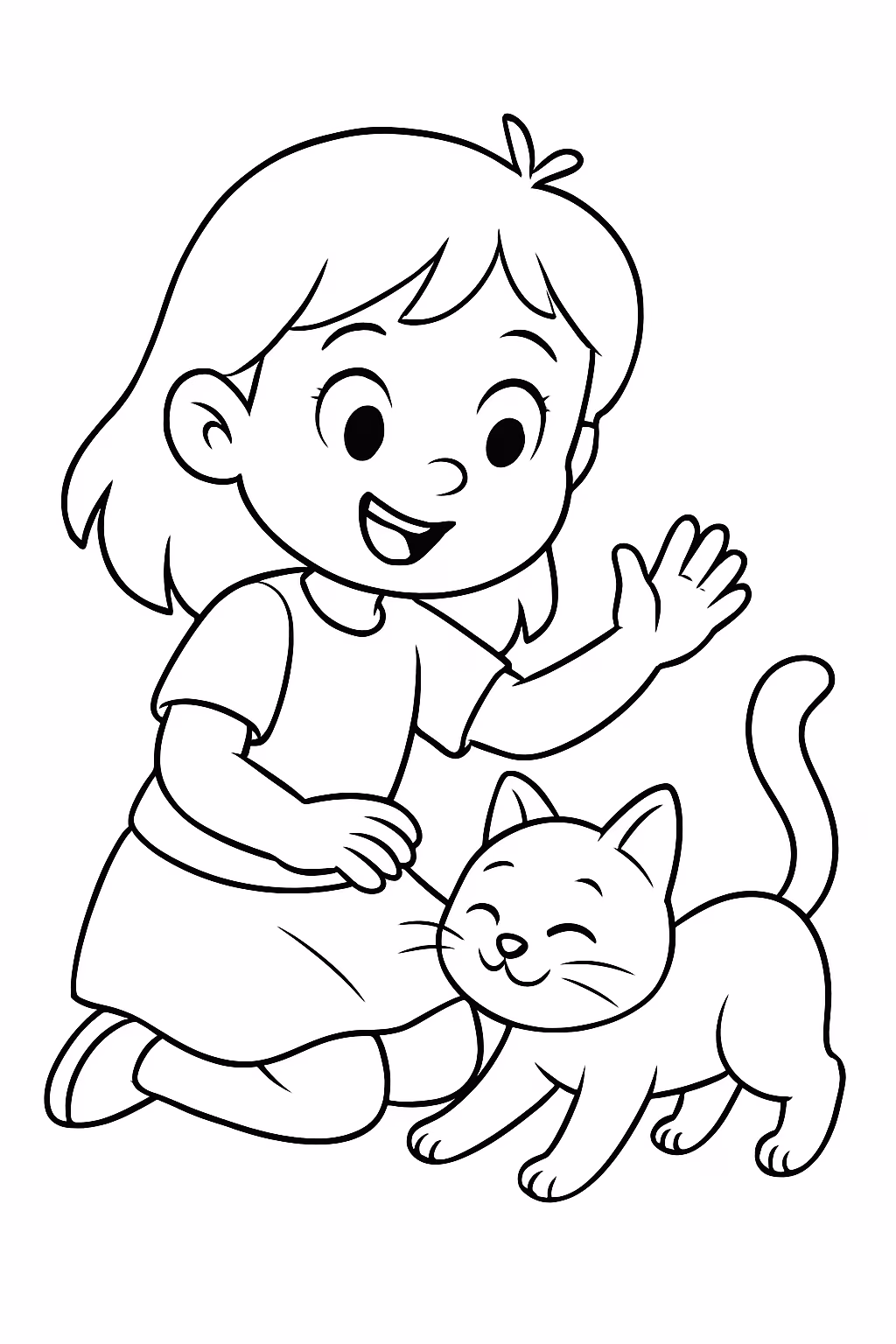 Helena brincando com seu gato robinho para colorir — desenho para imprimir