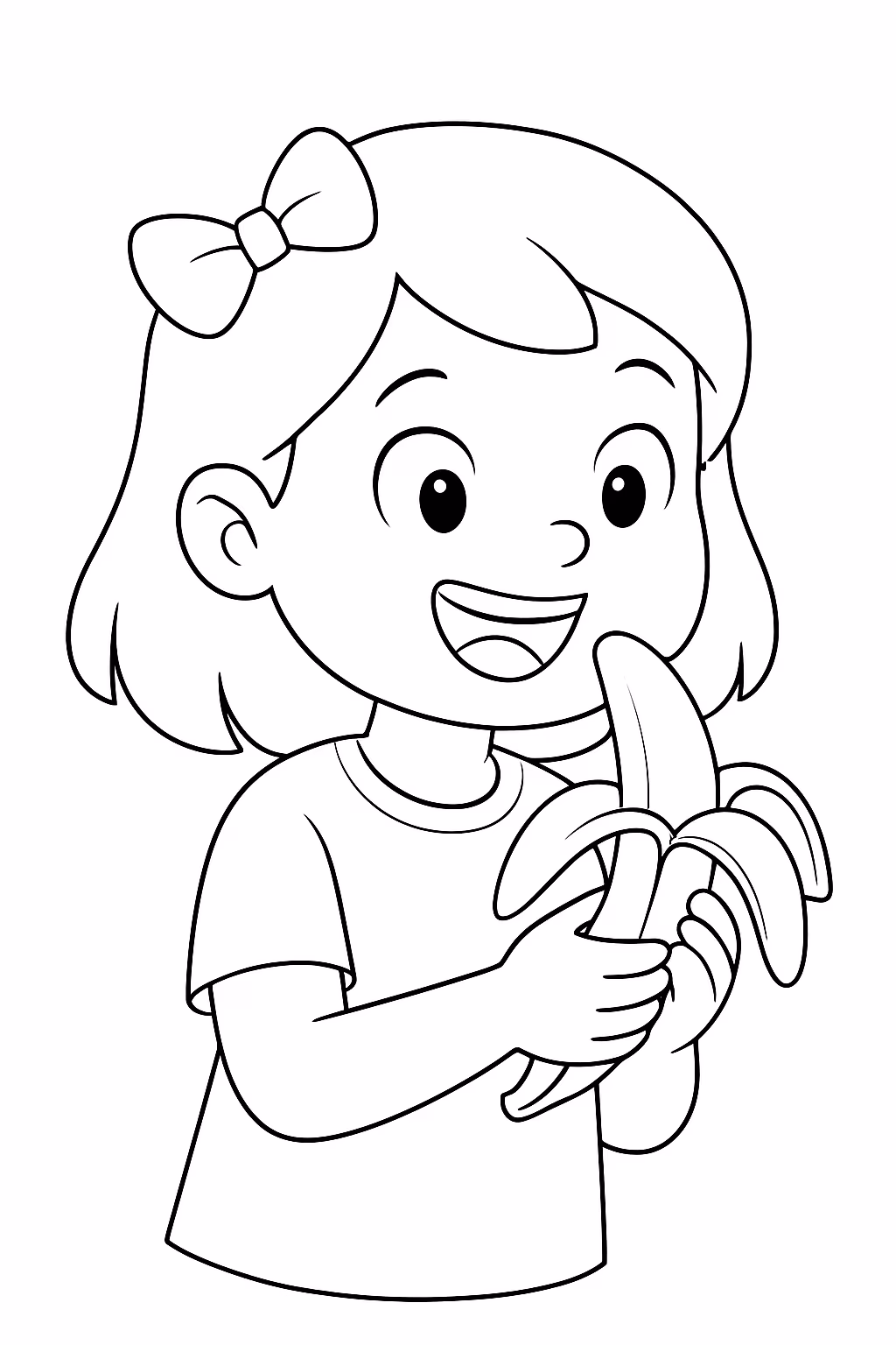 Helena comendo banana para colorir — desenho para imprimir