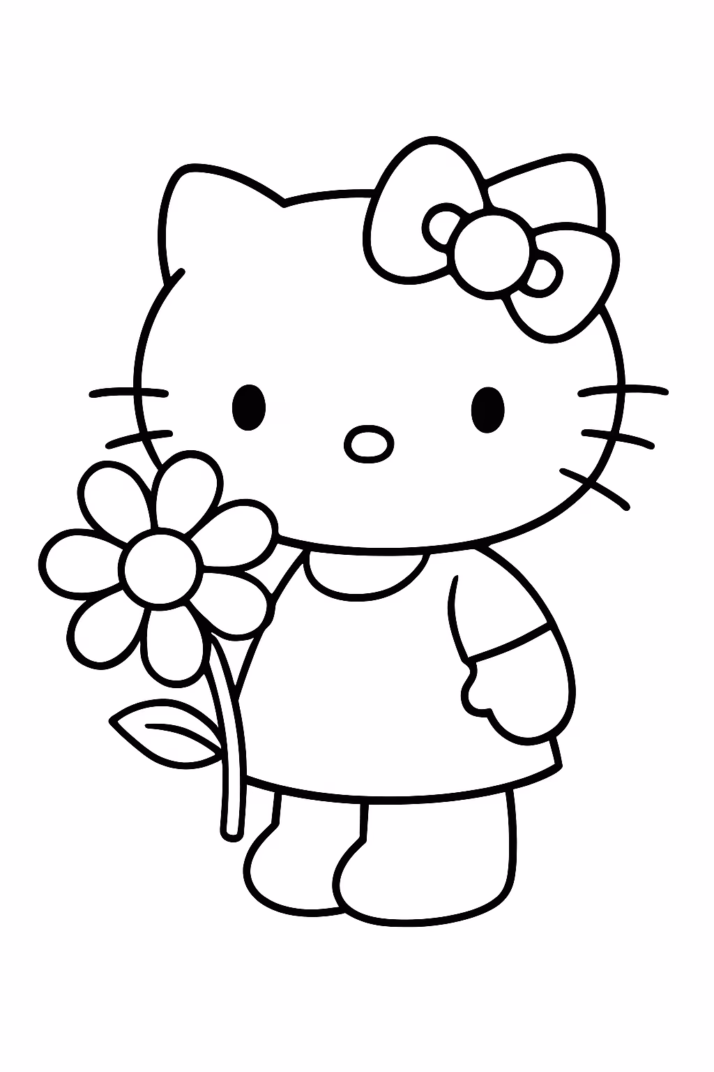 Hello kitty com flor na mao para colorir — desenho para imprimir