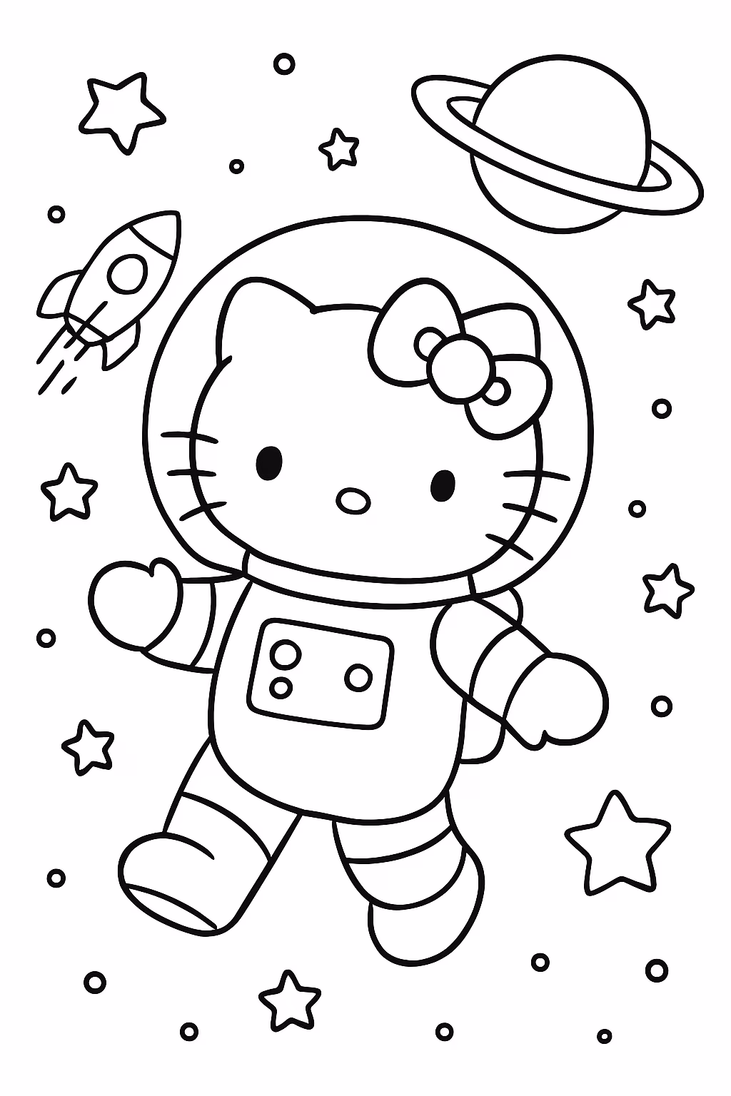 Hello kitty no espaco para colorir — desenho para imprimir