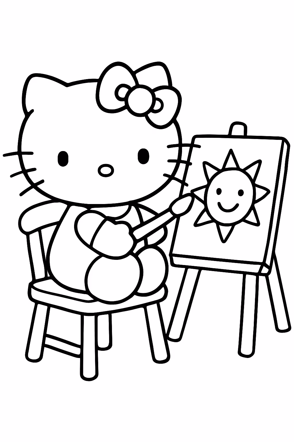 Hello kitty sentada em uma cadeira pintado um po do para colorir — desenho para imprimir