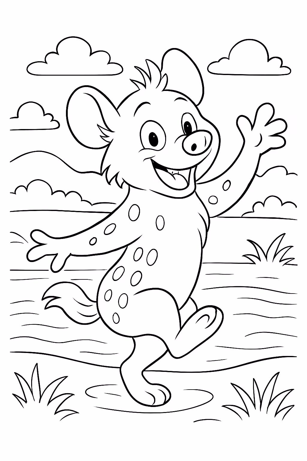 Hiena no lago dancando para colorir — desenho para imprimir