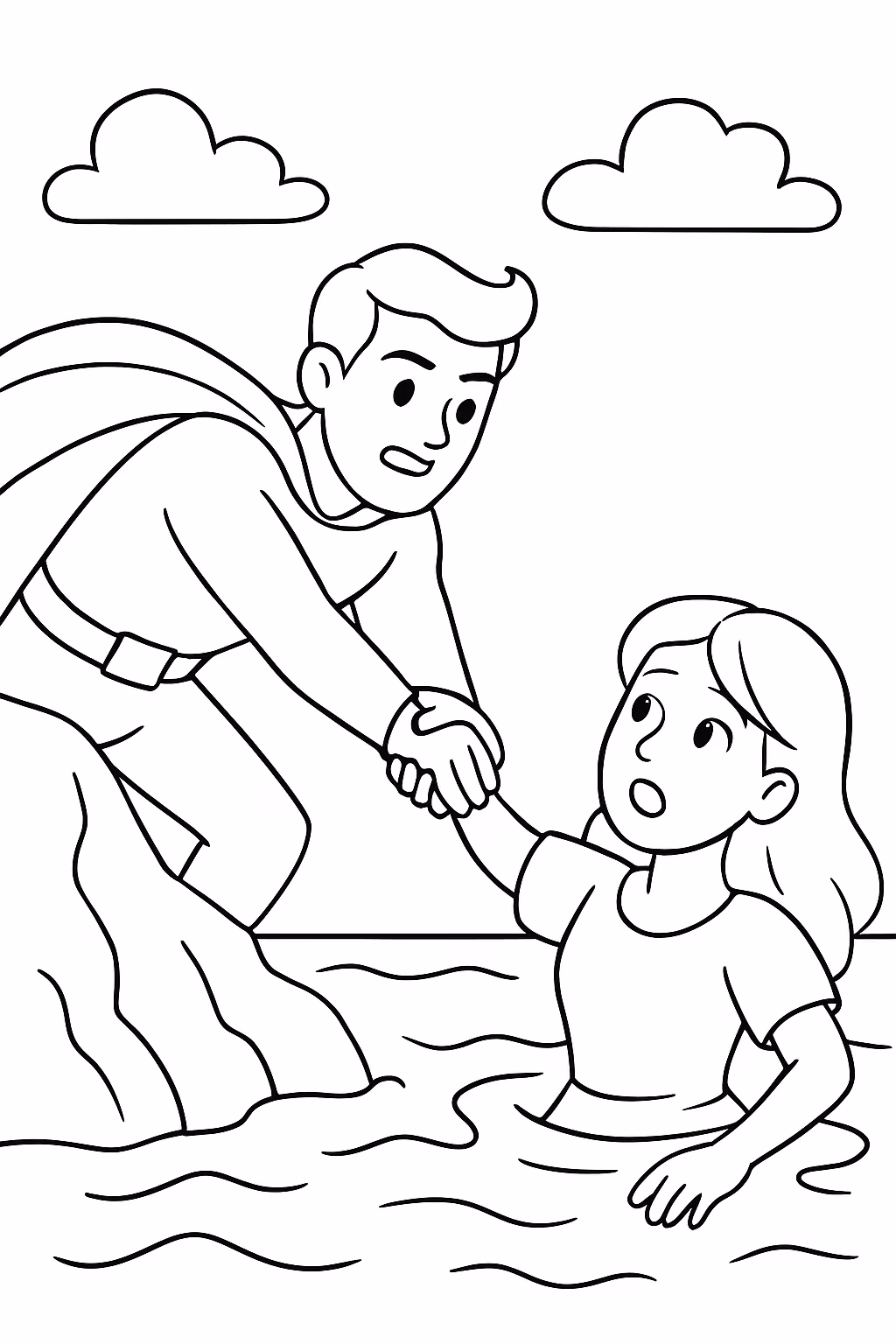 Homem a salvar uma mulher para colorir — desenho para imprimir