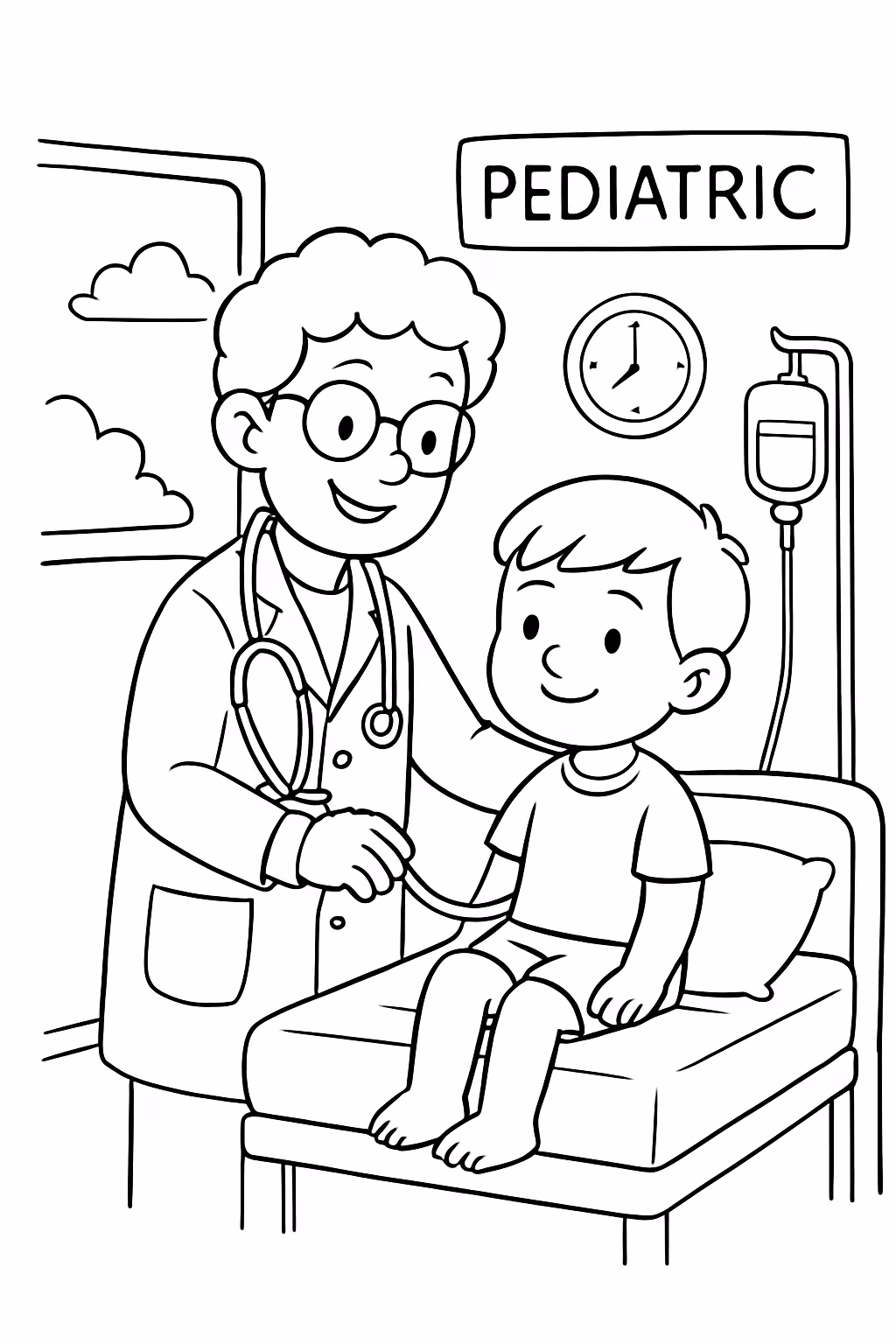 Hospital pediatria para colorir — desenho para imprimir