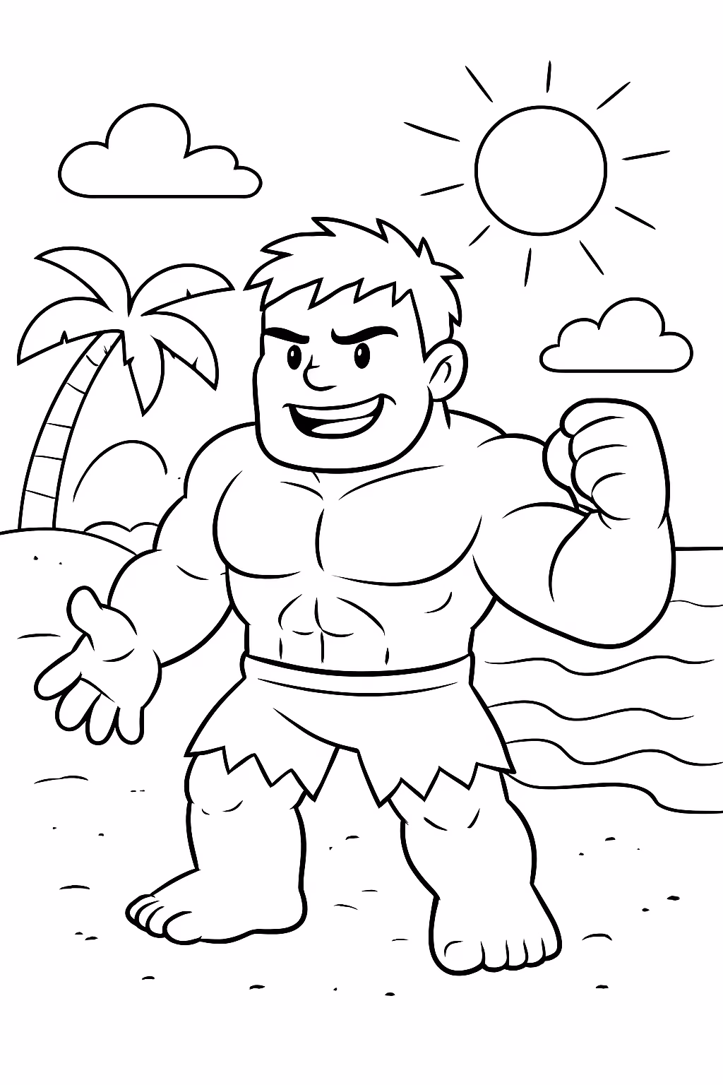 Hulk na praia para colorir — desenho para imprimir