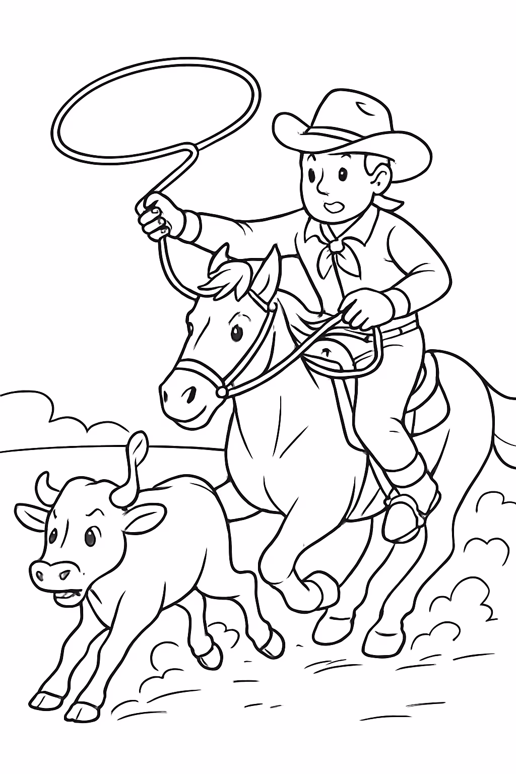 Ilustracao epica de uma vaquejada nordestina mostrando um vaqueiro montado para colorir — desenho para imprimir