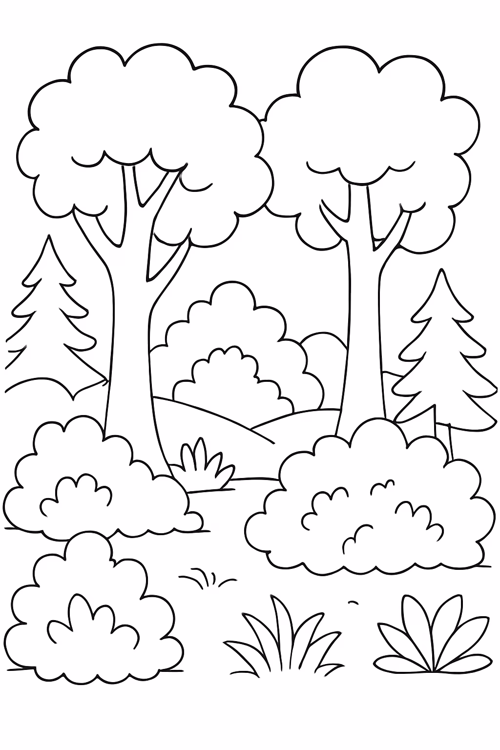 Imagen de una floresta para colorir — desenho para imprimir