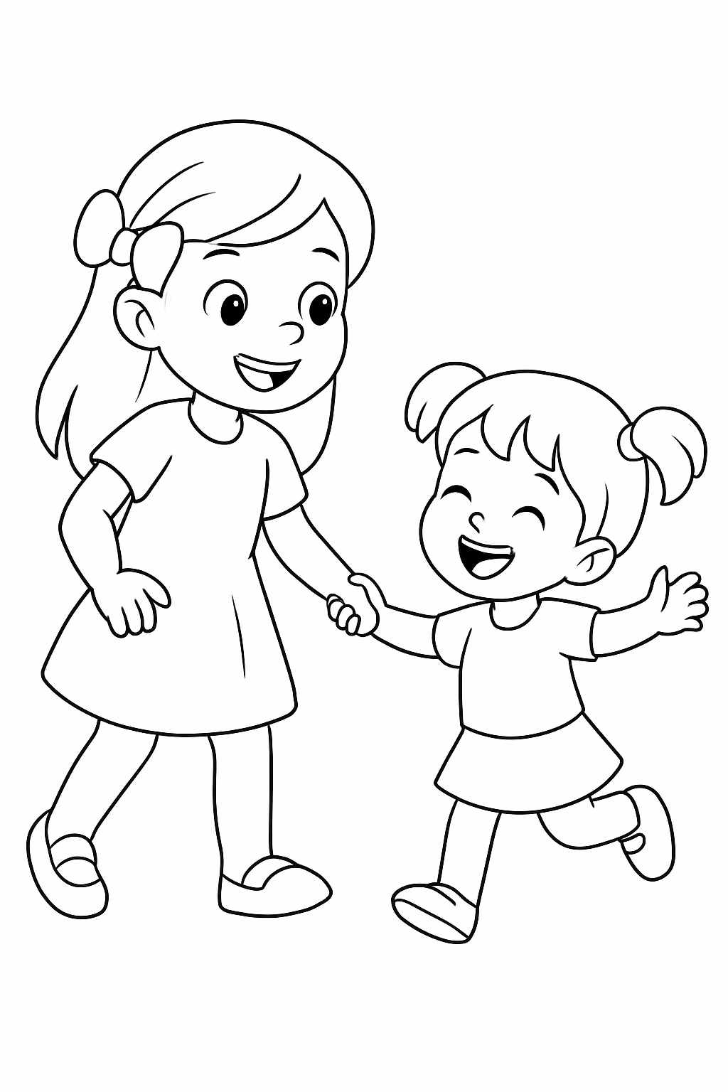 Irmas brincando para colorir — desenho para imprimir