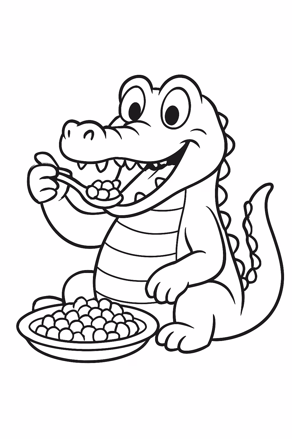 Jacare comendo fejo para colorir — desenho para imprimir
