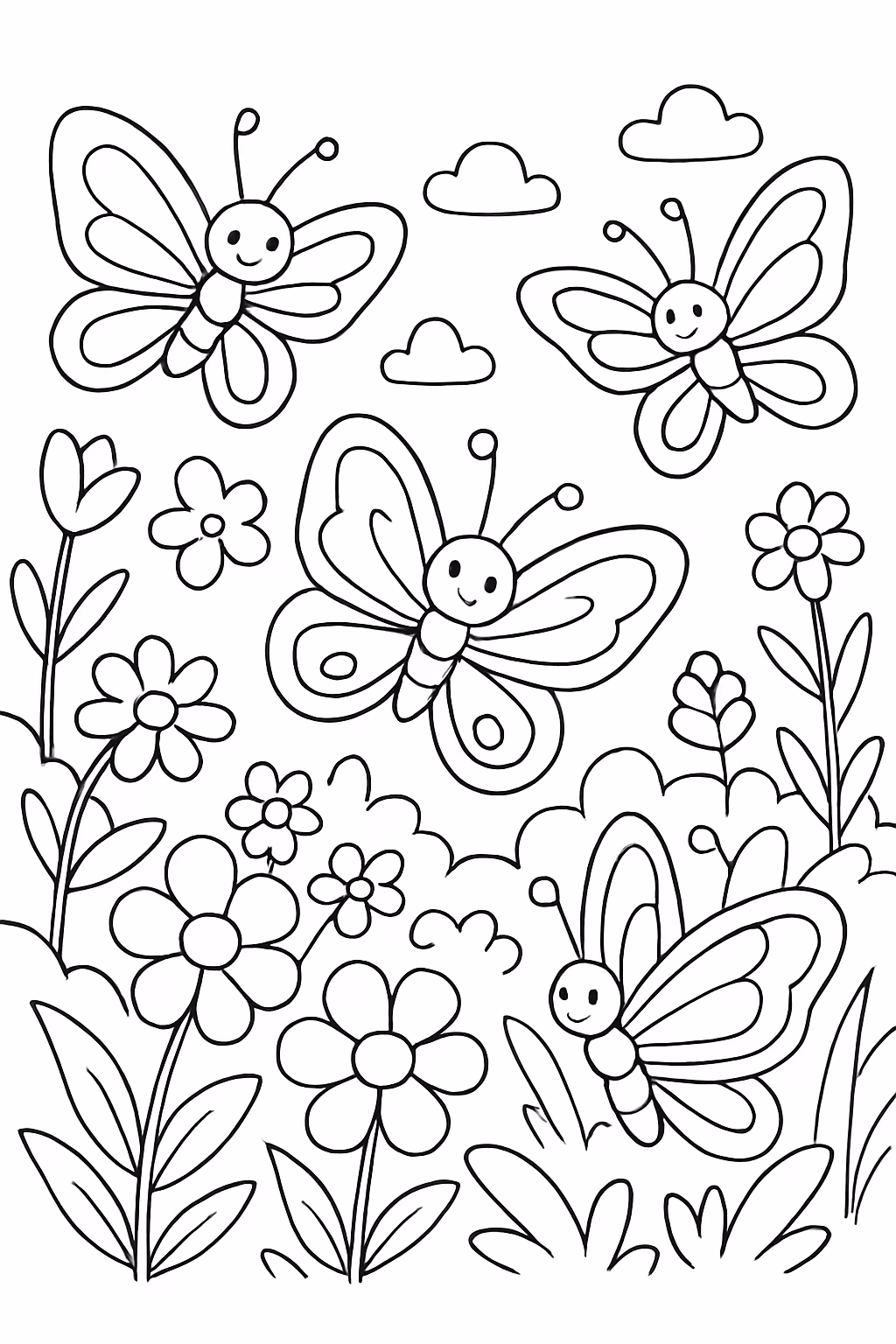 Jardim das borboletas para colorir — desenho para imprimir