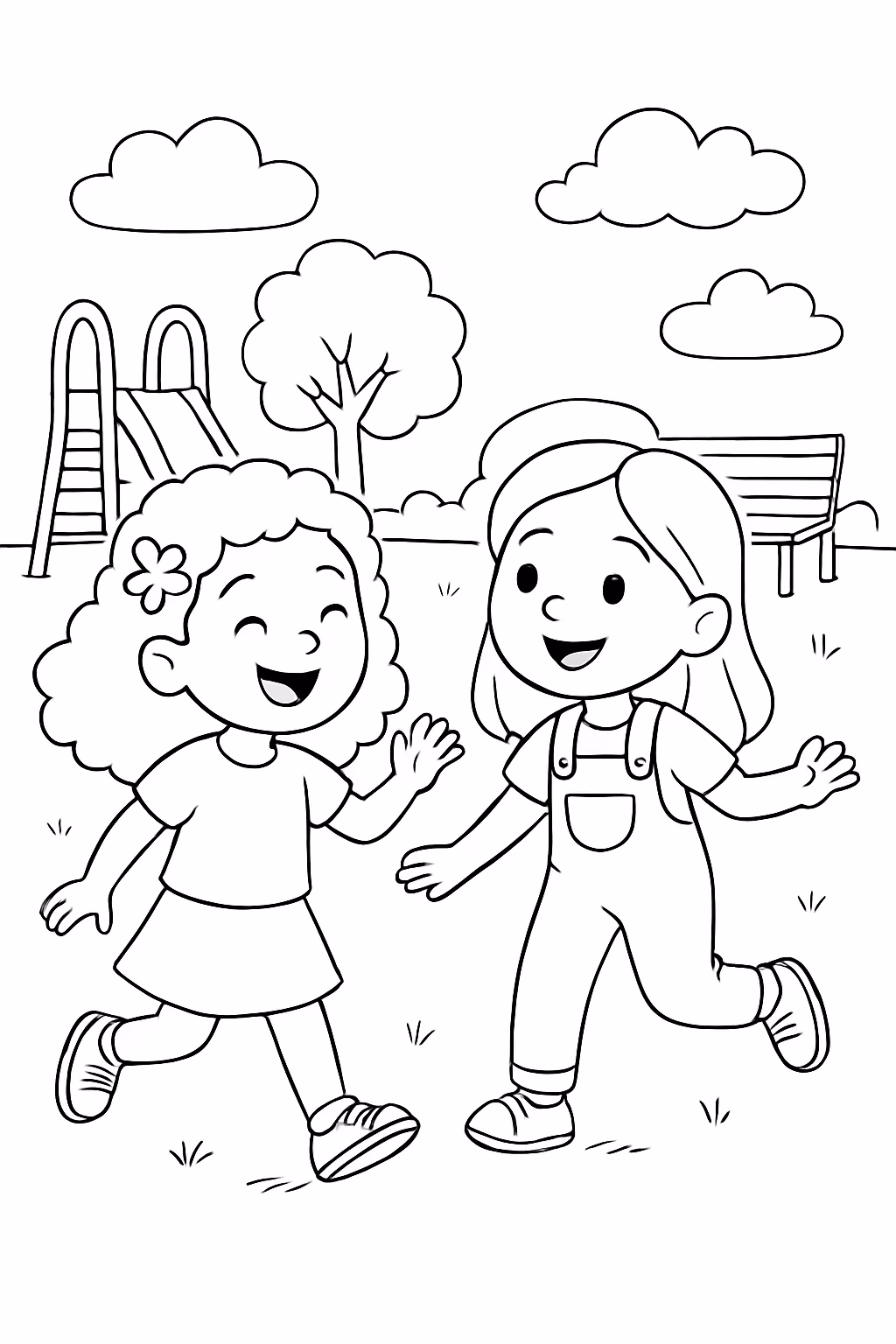 Jasmine e julia brincando no parque para colorir — desenho para imprimir