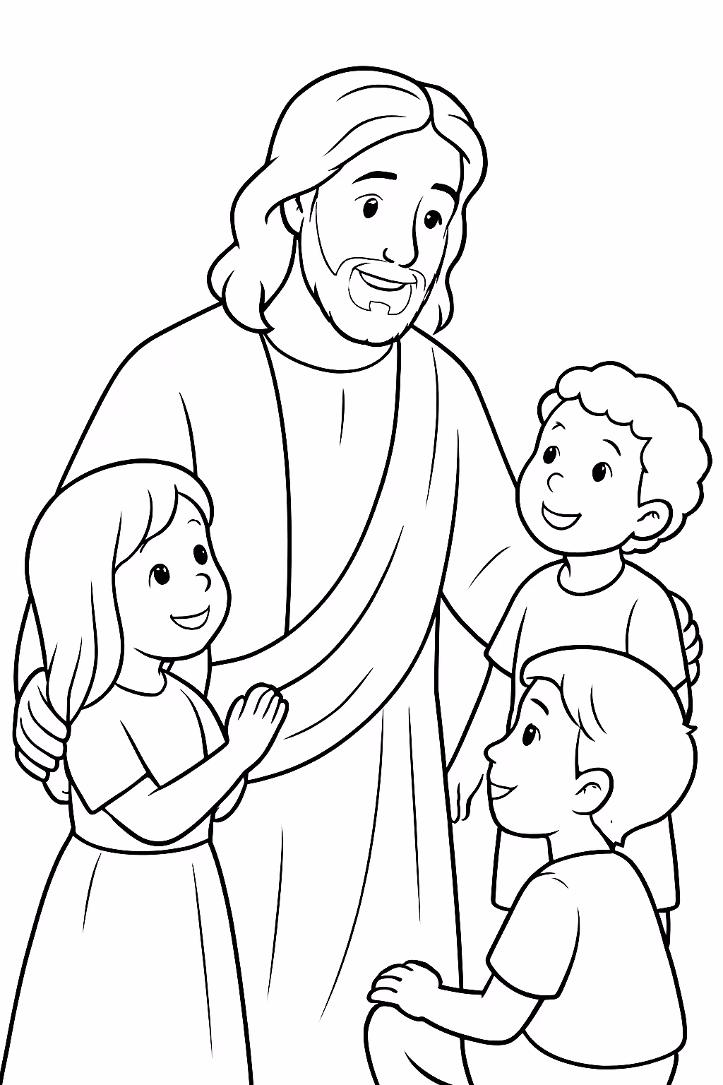 Jesus cristo com as criancas para colorir — desenho para imprimir