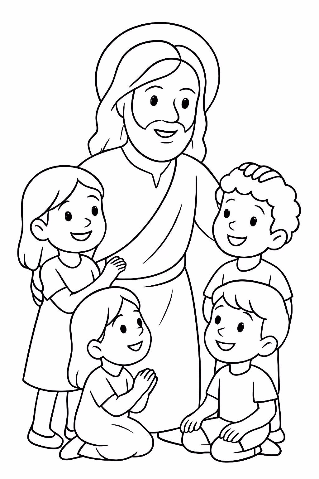 Jesus e as criancas para colorir — desenho para imprimir
