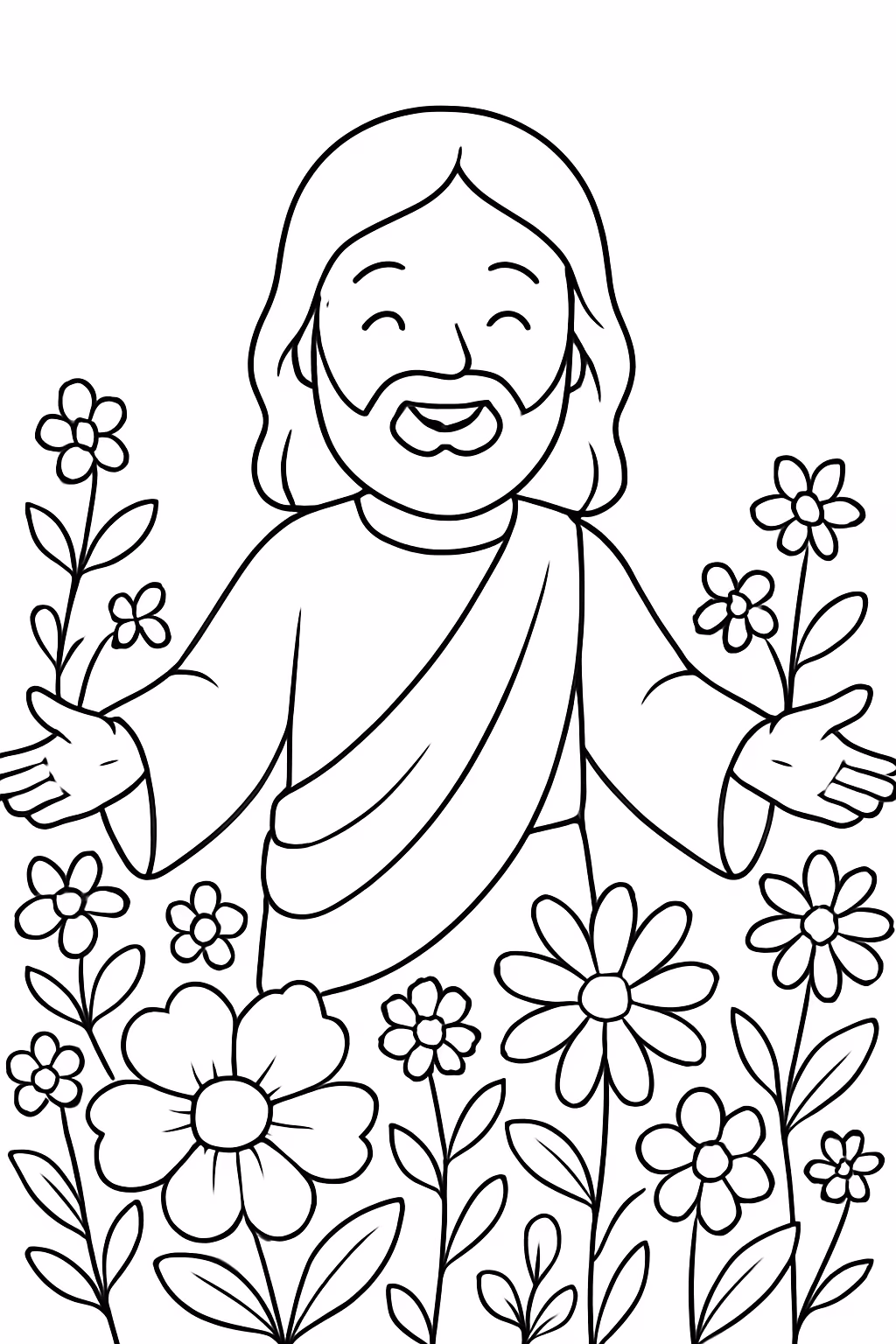 Jesus nas flores para colorir — desenho para imprimir