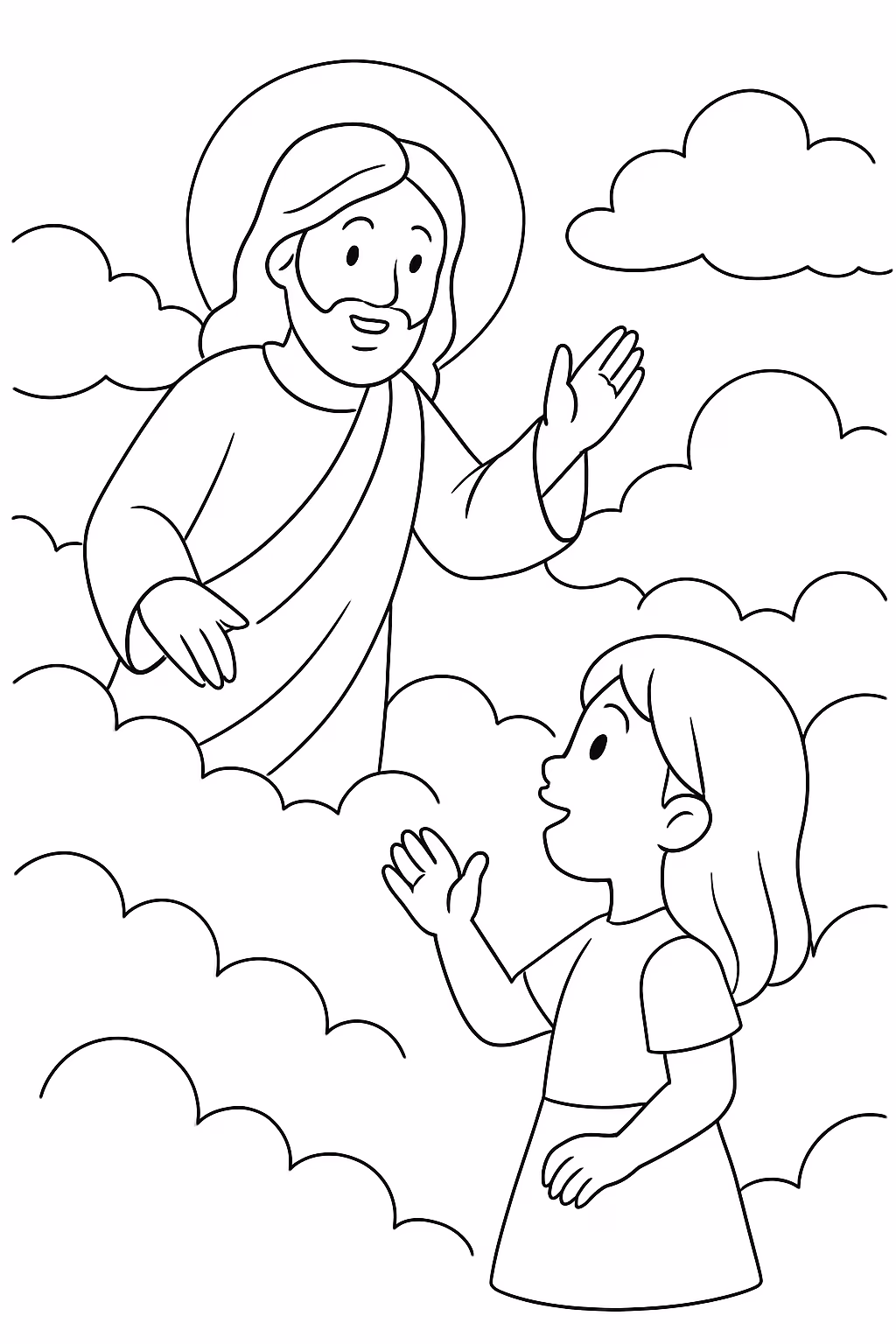 Jesus no ceu chamando manuela para colorir — desenho para imprimir