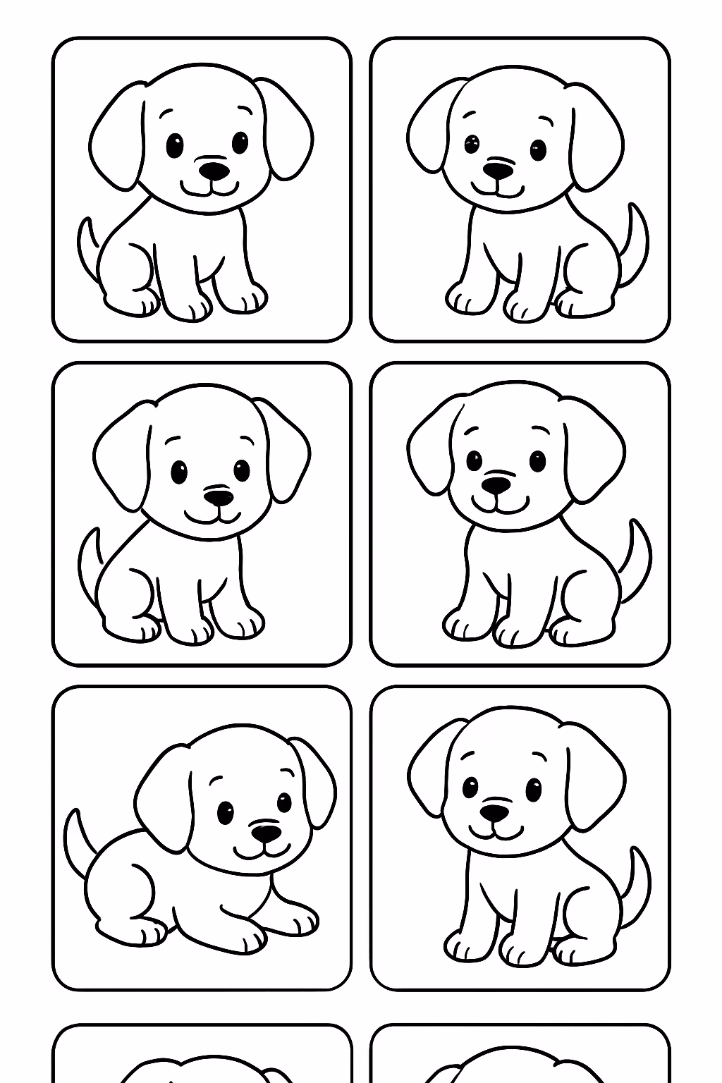 Jogo da memoria cachorrinhos fofos para colorir — desenho para imprimir