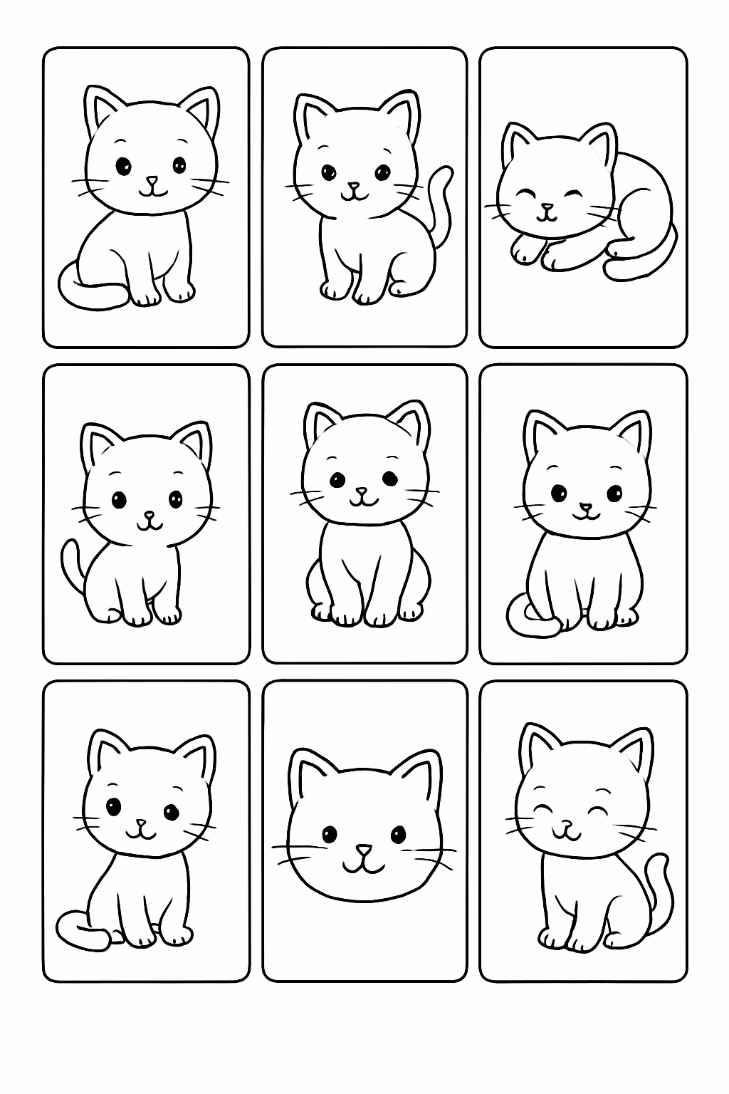 Jogo da memoria de gatinhos fofos para colorir — desenho para imprimir
