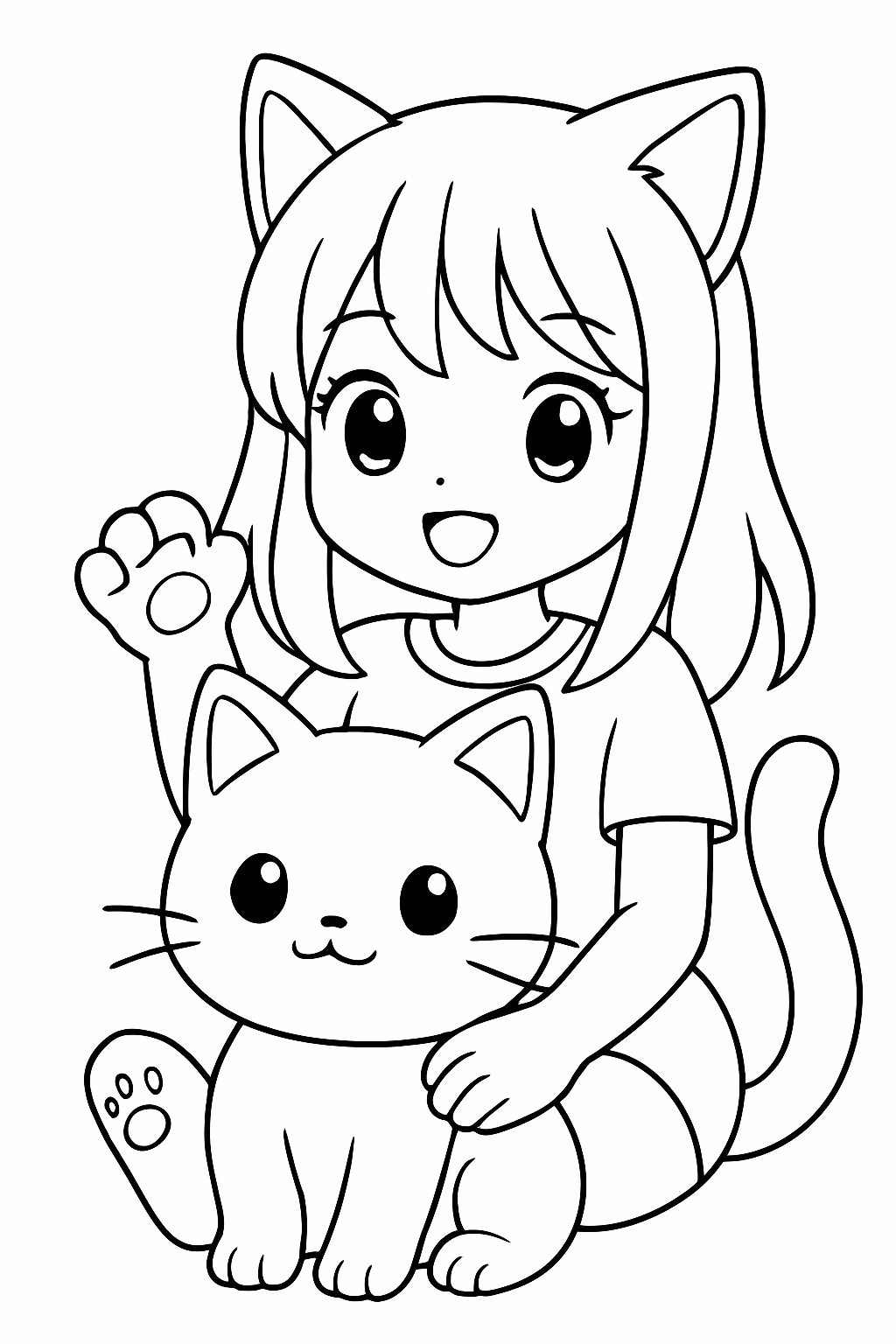 Kawaii gatos e anime para colorir — desenho para imprimir