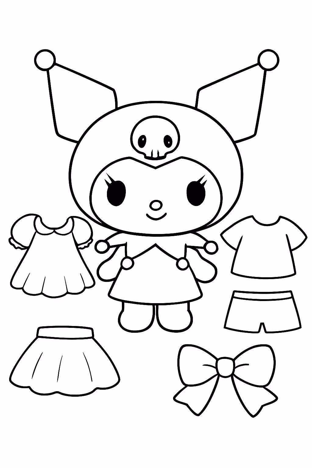 Kuromi e roupas colocar colorido para colorir — desenho para imprimir