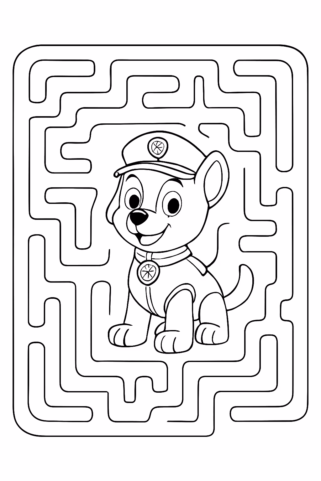 Labirinto da patrulha canina para colorir — desenho para imprimir