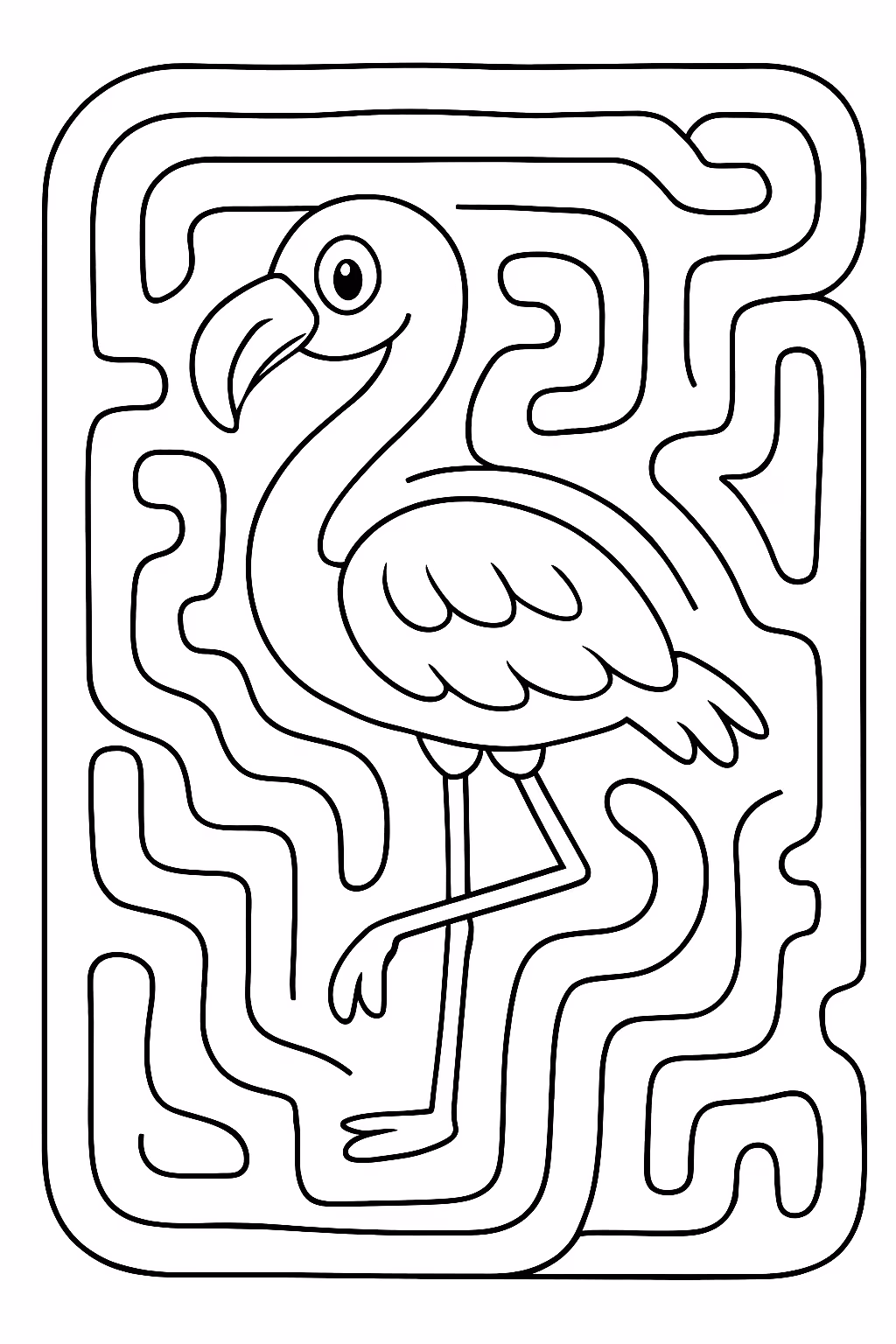 Labirinto de flamingo para colorir — desenho para imprimir