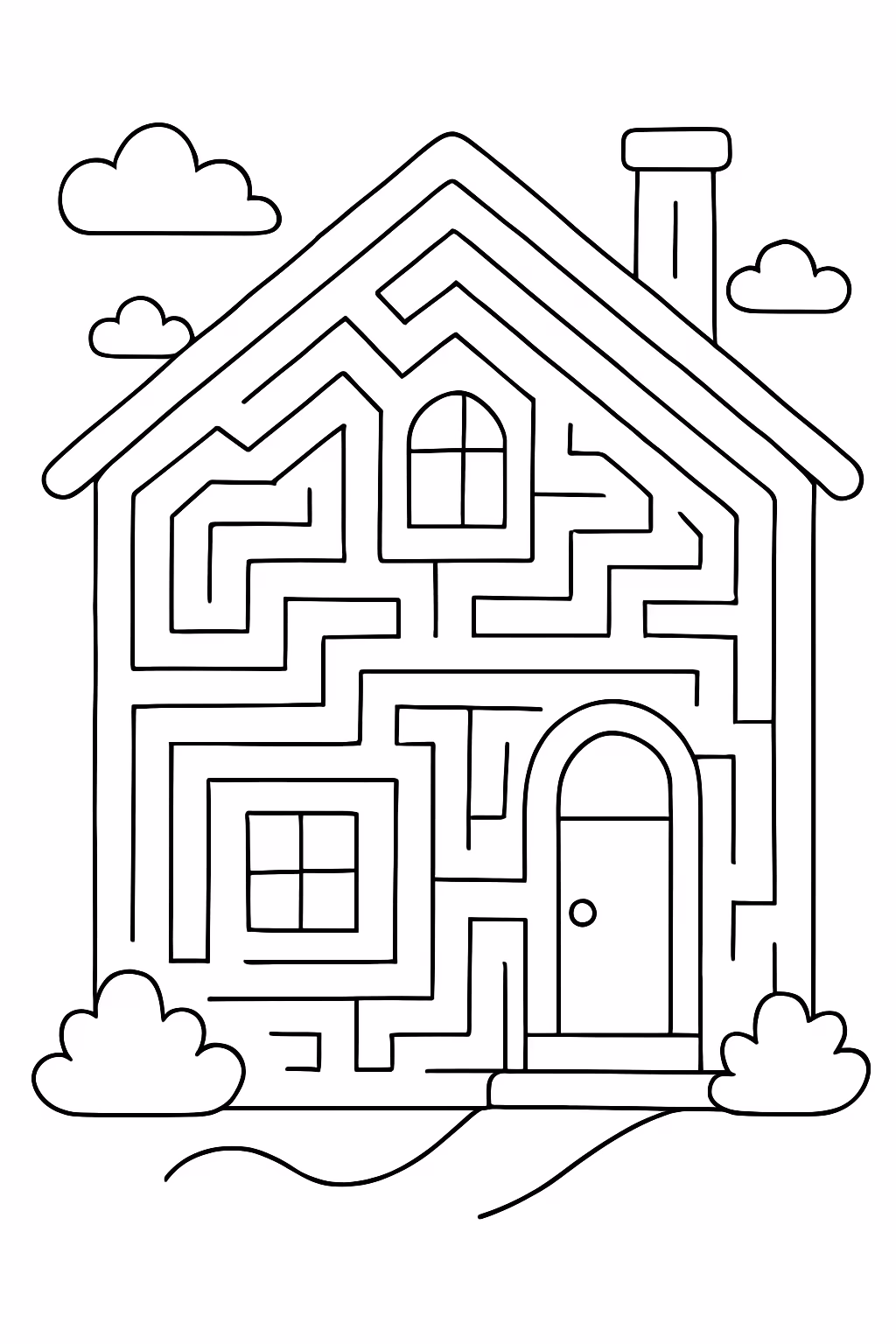 Labirinto medio de casa para colorir — desenho para imprimir