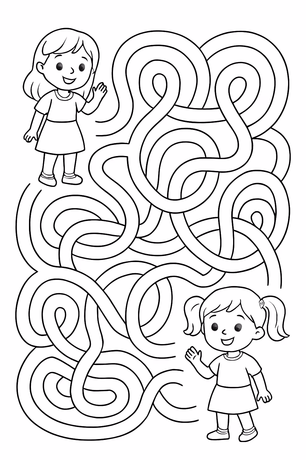 Labirinto meninas para colorir — desenho para imprimir