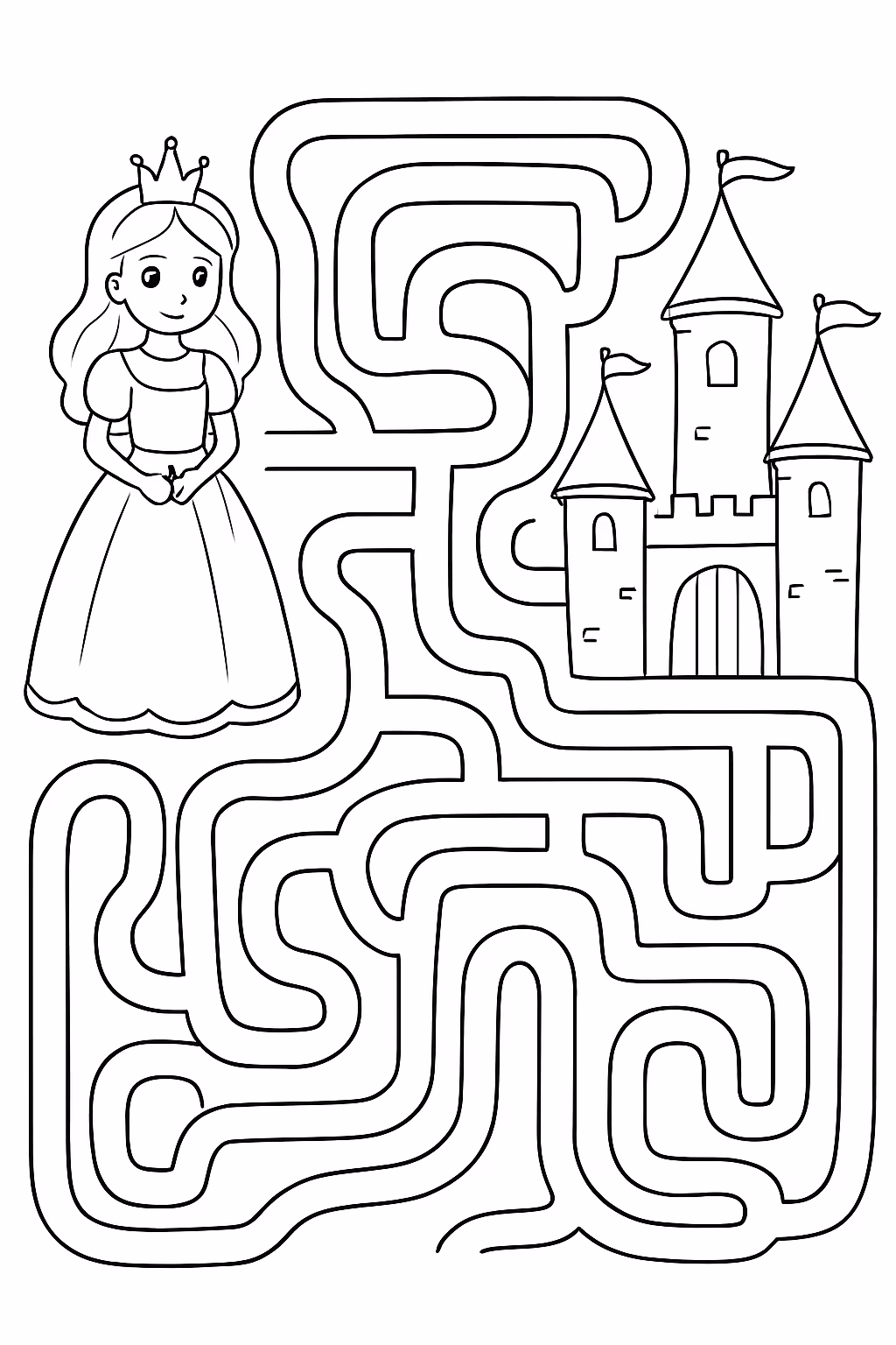Labirinto princesa castelo para colorir — desenho para imprimir