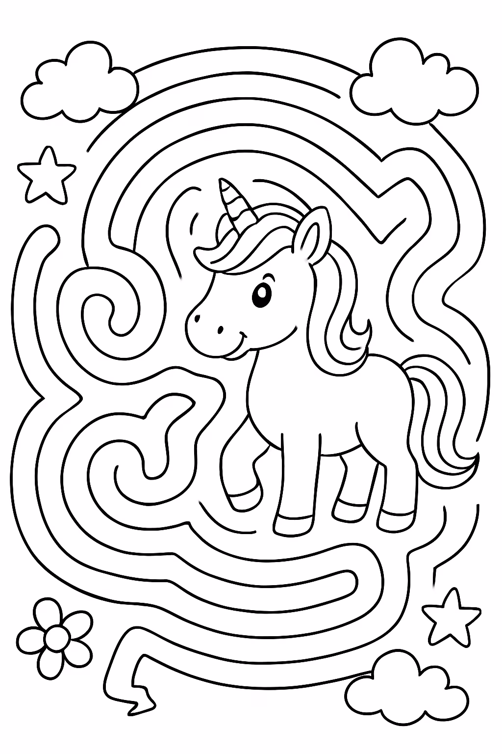 Labirinto unicornio para colorir — desenho para imprimir