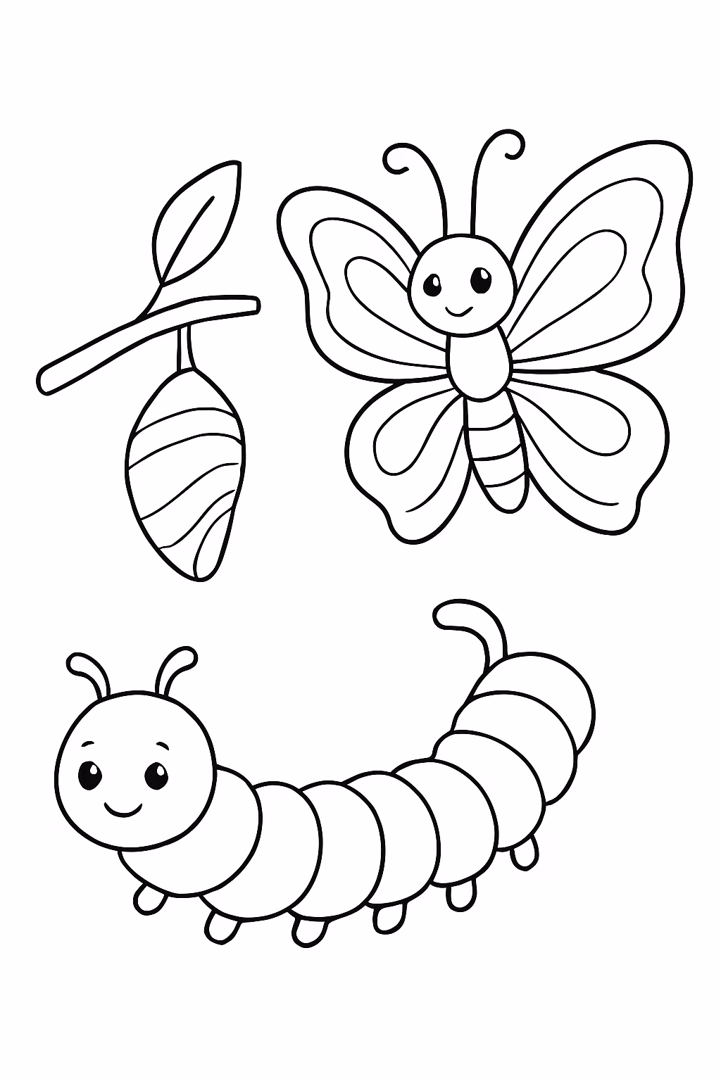 Lagarta casulo borboleta para colorir — desenho para imprimir