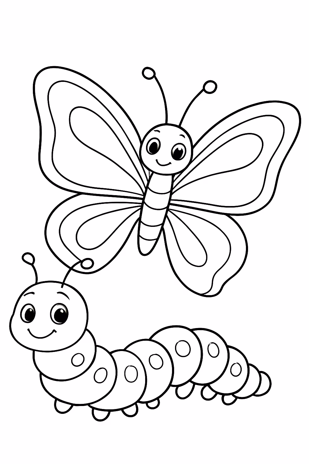 Lagarta virando borboleta para colorir — desenho para imprimir