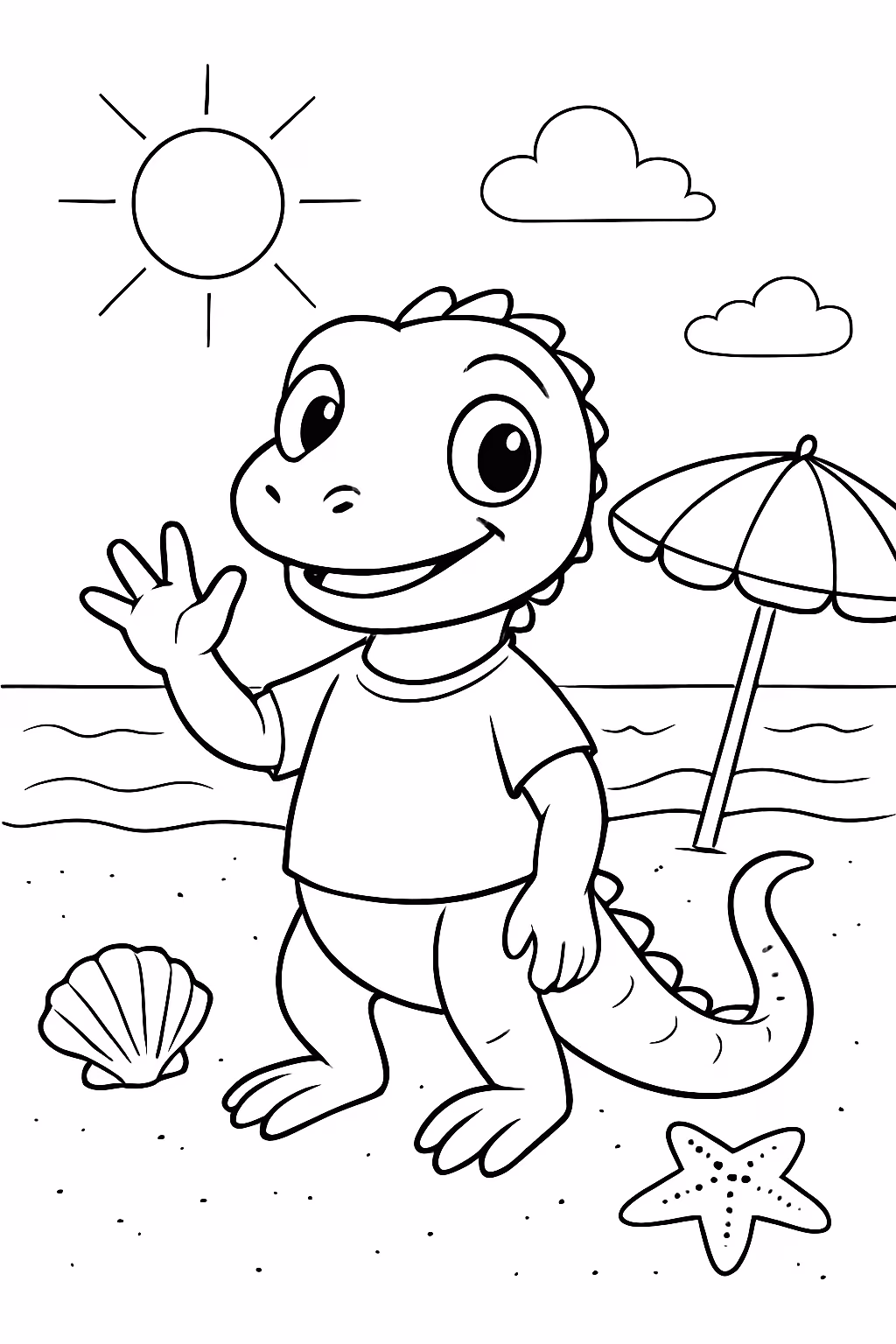 Lagarto na praia para colorir — desenho para imprimir