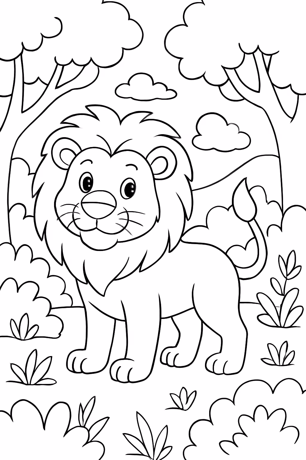 Leao selvagem na floresta para colorir — desenho para imprimir
