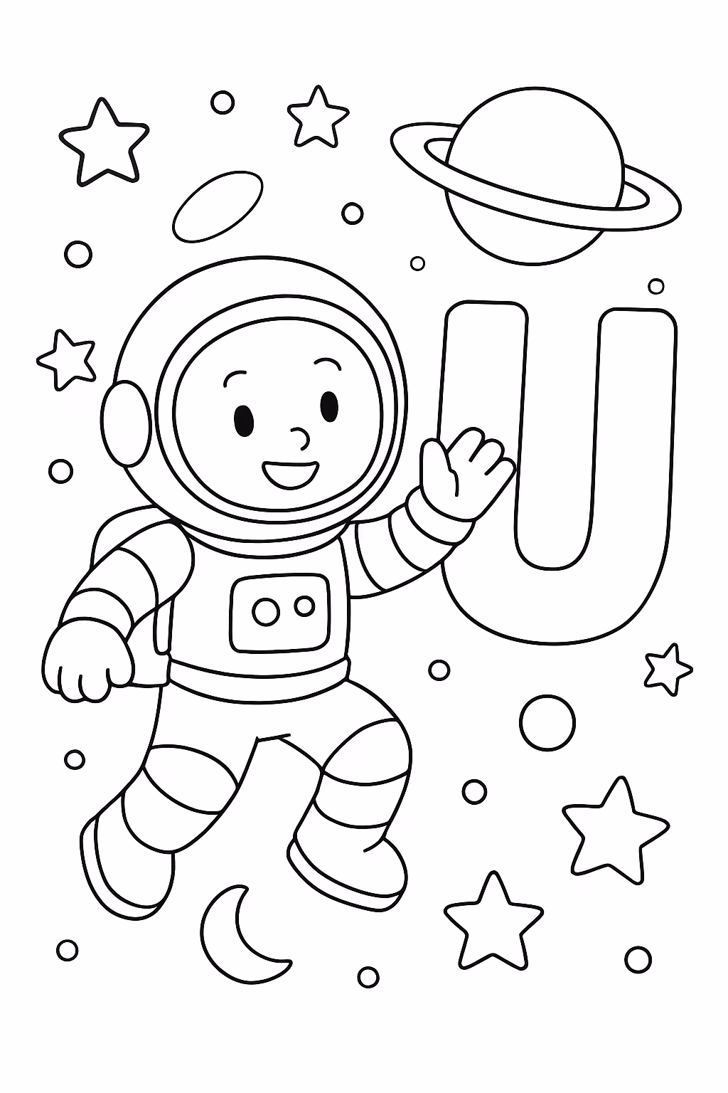 Letra u no universo para colorir — desenho para imprimir