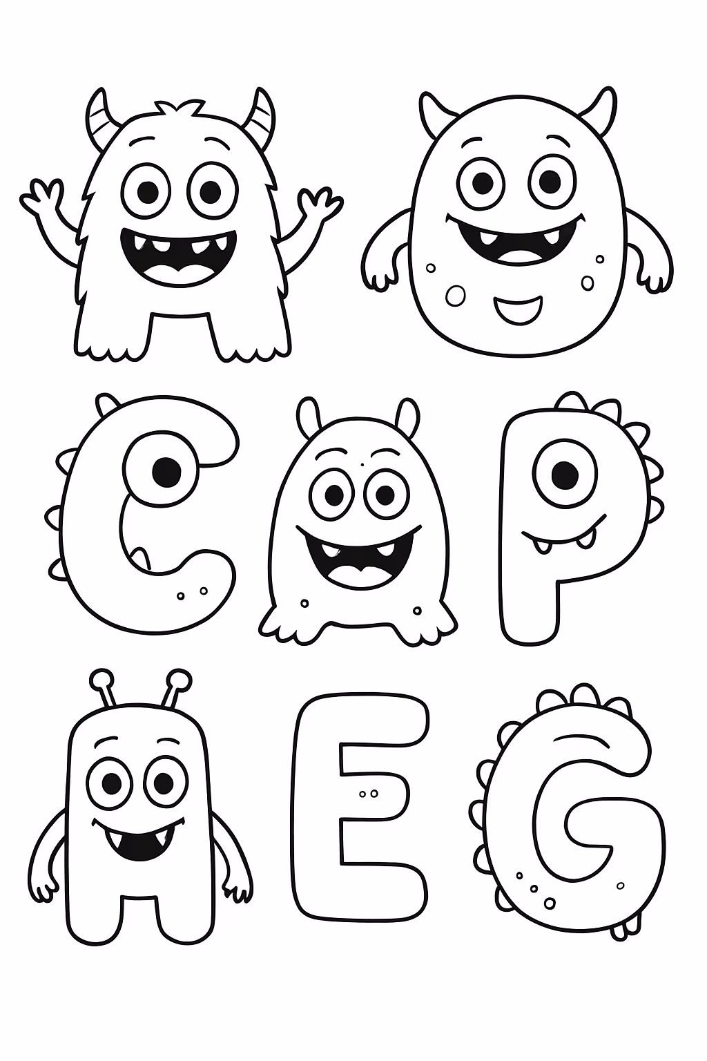 Letras monstros a b c d e f g para colorir — desenho para imprimir